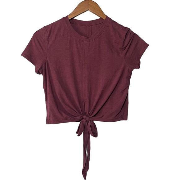 Lululemon XS/S  Tie Front Tee XS/S Heathered Burgundy Cropped Workout Shirt - Picture 1 of 5